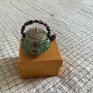 YU FENG Mini Teapot Trinket Box Hinged For Girls Ring Holder Handmade Ring Ho...